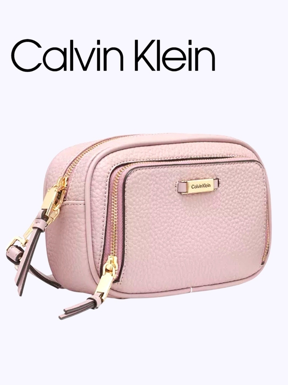 Calvin Klein Zulle Camera Crossbody Bag in Dusty Pink Pebbled Leather NWT